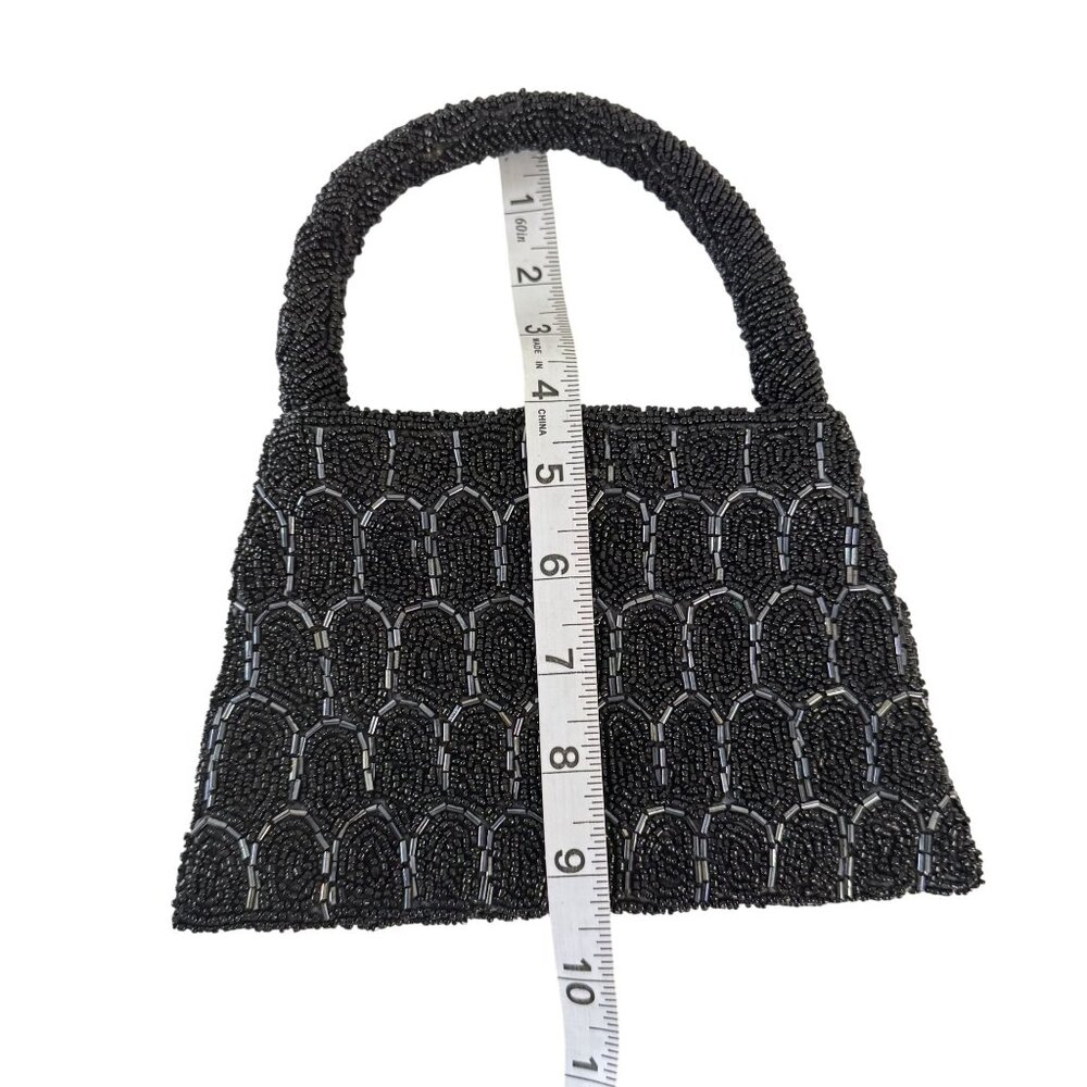 Vintage Unbranded  Womens Black Beaded Top Handle Mini Evening Purse/Handbag - Picture 4 of 6